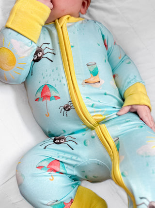 Spring Showers | Convertible Bamboo Zipper Baby Pajamas