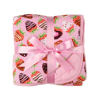Sweet Strawberries | Mini Quilted Bamboo Baby Blanket