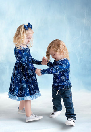 Icy Snowflakes | Bamboo Small Clip on Bow