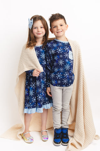 Icy Snowflakes | Toddler & Girls Bamboo Ruffle Twirl Dress