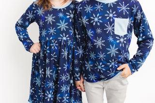 Icy Snowflakes | Toddler & Girls Bamboo Ruffle Twirl Dress