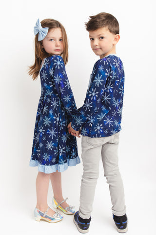 Icy Snowflakes | Toddler & Girls Bamboo Ruffle Twirl Dress