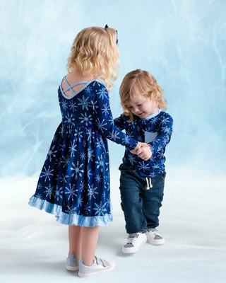 Icy Snowflakes | Toddler & Girls Bamboo Ruffle Twirl Dress