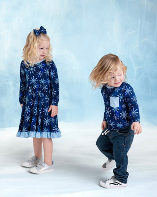 Icy Snowflakes | Bamboo Small Clip on Bow