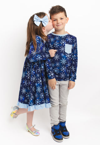 Icy Snowflakes | Toddler & Girls Bamboo Ruffle Twirl Dress