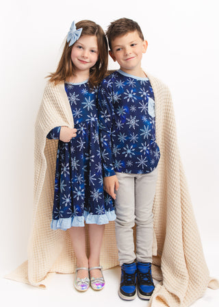Icy Snowflakes | Toddler & Girls Bamboo Ruffle Twirl Dress