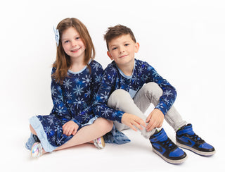 Icy Snowflakes | Toddler & Girls Bamboo Ruffle Twirl Dress