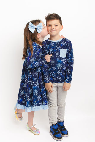 Icy Snowflakes | Toddler & Girls Bamboo Ruffle Twirl Dress