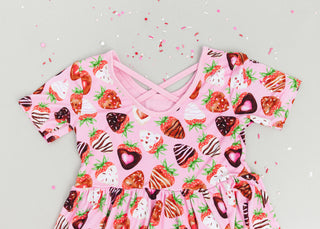 Sweet Strawberries | Toddler & Girls Bamboo Ruffle Twirl Dress