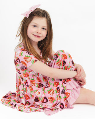 Sweet Strawberries | Toddler & Girls Bamboo Ruffle Twirl Dress
