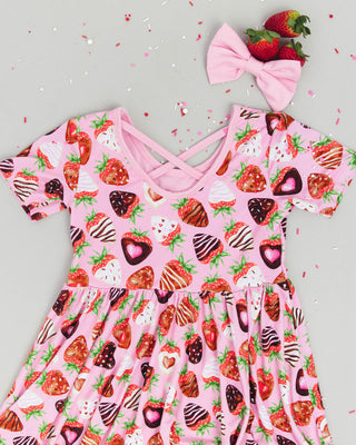 Sweet Strawberries | Toddler & Girls Bamboo Ruffle Twirl Dress