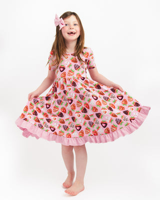 Sweet Strawberries | Toddler & Girls Bamboo Ruffle Twirl Dress