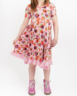 Sweet Strawberries | Toddler & Girls Bamboo Ruffle Twirl Dress