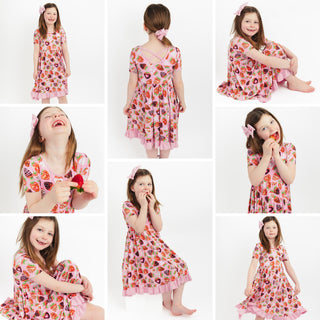 Sweet Strawberries | Toddler & Girls Bamboo Ruffle Twirl Dress