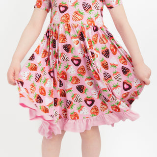 Sweet Strawberries | Toddler & Girls Bamboo Ruffle Twirl Dress