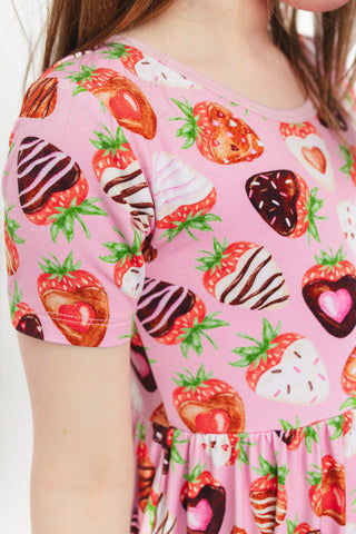 Sweet Strawberries | Toddler & Girls Bamboo Ruffle Twirl Dress