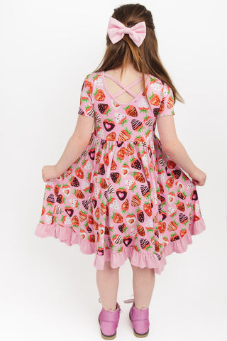 Sweet Strawberries | Toddler & Girls Bamboo Ruffle Twirl Dress