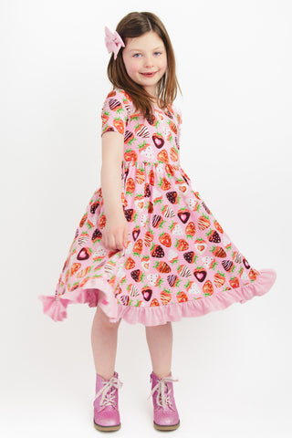Sweet Strawberries | Toddler & Girls Bamboo Ruffle Twirl Dress