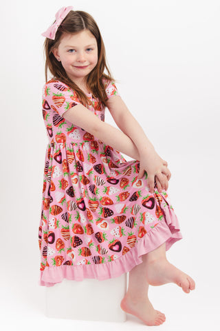Sweet Strawberries | Toddler & Girls Bamboo Ruffle Twirl Dress