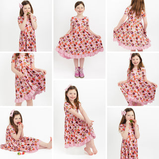 Sweet Strawberries | Toddler & Girls Bamboo Ruffle Twirl Dress