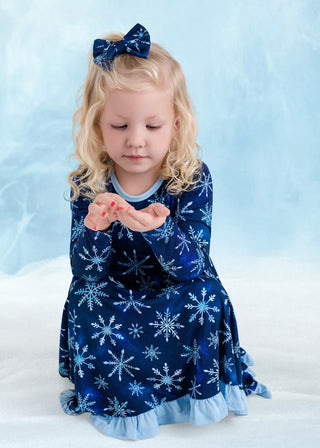 Icy Snowflakes | Bamboo Small Clip on Bow