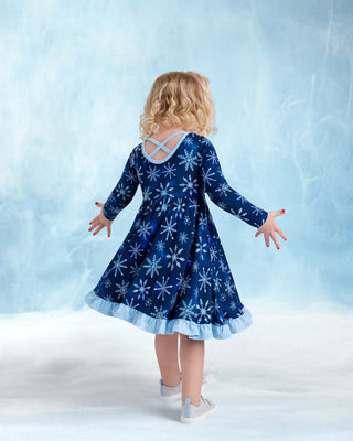 Icy Snowflakes | Toddler & Girls Bamboo Ruffle Twirl Dress