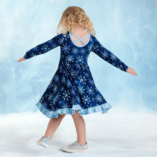 Icy Snowflakes | Toddler & Girls Bamboo Ruffle Twirl Dress