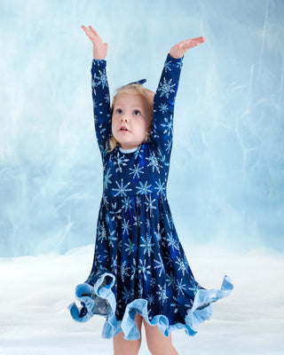 Icy Snowflakes | Toddler & Girls Bamboo Ruffle Twirl Dress