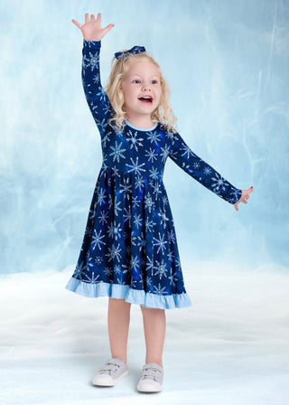 Bamboo Twirl Ruffle Dress-Toddler, Girls, Kids | Winter Icy Snowflakes 4T Bamboo Twirl Ruffle Dress-Toddler, Girls, Kids | Winter Icy Snowflakes 4T