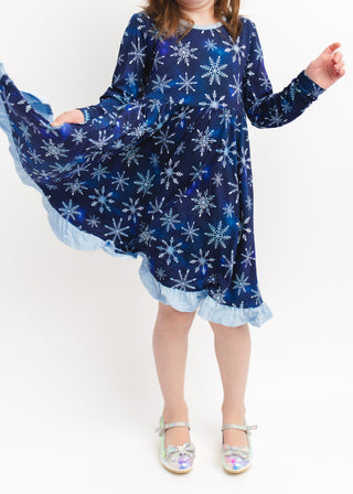 Icy Snowflakes | Toddler & Girls Bamboo Ruffle Twirl Dress