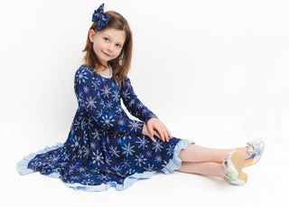 Icy Snowflakes | Toddler & Girls Bamboo Ruffle Twirl Dress