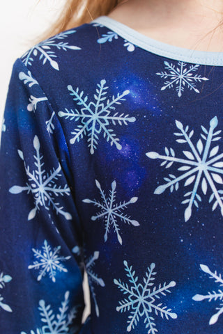 Icy Snowflakes | Toddler & Girls Bamboo Ruffle Twirl Dress