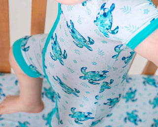 Sea Turtles | Bamboo Shorty Zipper Romper - Baby, Infant & Toddler