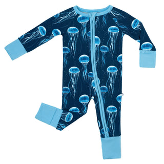 Blue Jellies | Convertible Bamboo Zipper Baby Pajamas