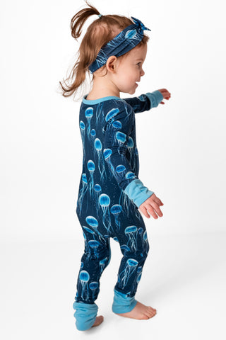 Blue Jellies | Convertible Bamboo Zipper Baby Pajamas