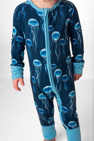 Blue Jellies | Convertible Bamboo Zipper Baby Pajamas