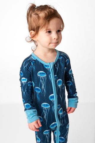 Blue Jellies | Convertible Bamboo Zipper Baby Pajamas
