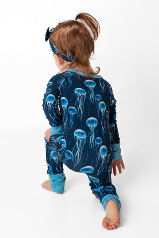 Blue Jellies | Convertible Bamboo Zipper Baby Pajamas