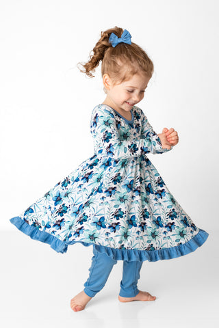 Azure Petals | Toddler & Girls Bamboo Ruffle Twirl Dress