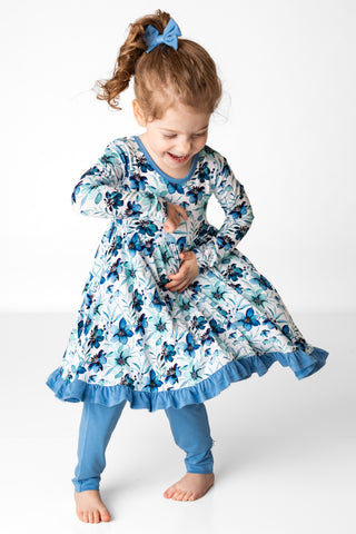 Azure Petals | Toddler & Girls Bamboo Ruffle Twirl Dress