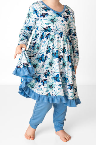 Azure Petals | Toddler & Girls Bamboo Ruffle Twirl Dress