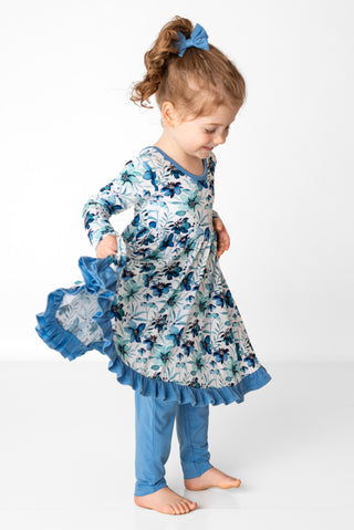 Azure Petals | Toddler & Girls Bamboo Ruffle Twirl Dress
