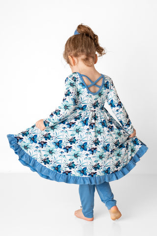 Azure Petals | Toddler & Girls Bamboo Ruffle Twirl Dress