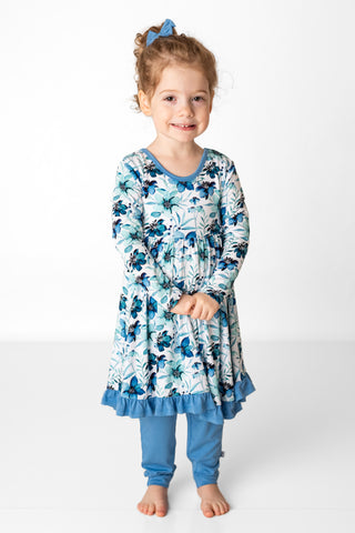 Azure Petals | Toddler & Girls Bamboo Ruffle Twirl Dress