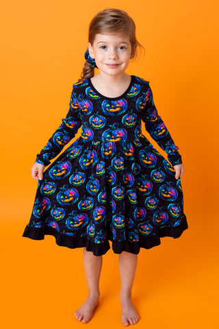 Halloween | Jack-O’-Lanterns | Toddler & Girls Bamboo Ruffle Twirl Dress