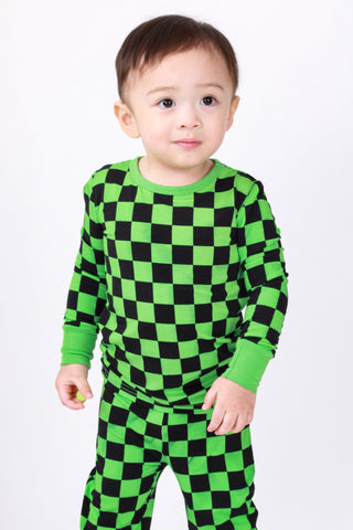 Green Checkers | Two-Piece Bamboo Long Sleeve Toddler & Kids Pajamas