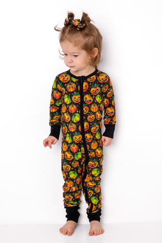 Halloween | Spooky Pumpkins | Convertible Bamboo Zipper Baby Pajamas
