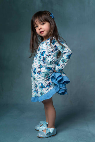 Azure Petals | Toddler & Girls Bamboo Ruffle Twirl Dress