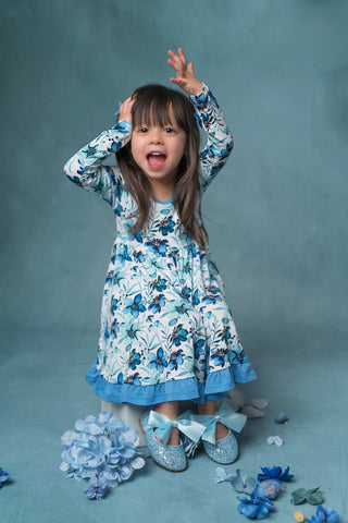 Azure Petals | Toddler & Girls Bamboo Ruffle Twirl Dress