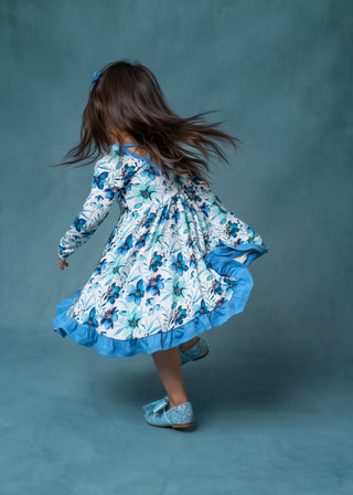 Azure Petals | Toddler & Girls Bamboo Ruffle Twirl Dress